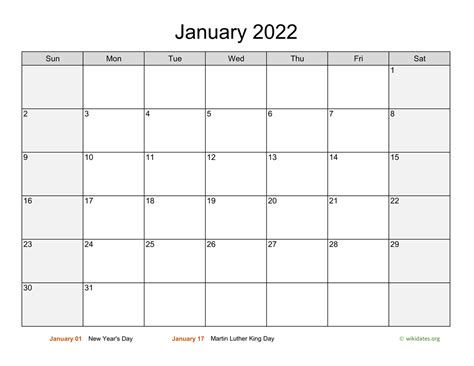 January 2022 Calendar With Weekend Shaded