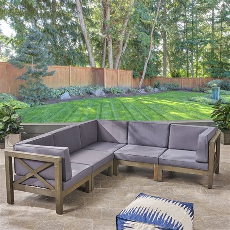 5 Piece Slate Gray Contemporary Outdoor Furniture Patio Sectional Sofa Set Gray Cushions