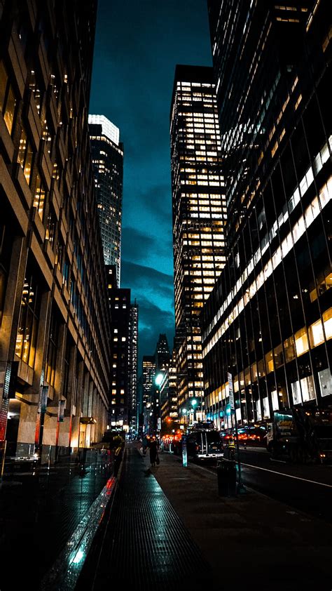 Street City Dark Buildings Skyscrapers Hd Phone Wallpaper Peakpx