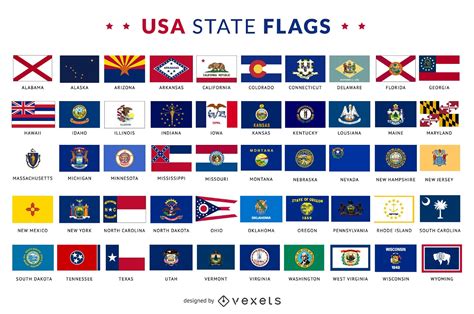 United States America Map State Flags Rendering Isola