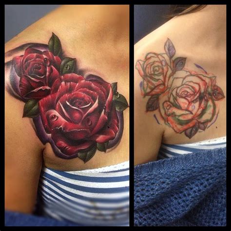 Red Roses Cover Up Flower Tattoo Chest Tattoos For Women Cover