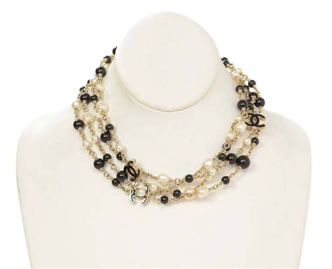 Chanel Long Necklace W Faux Pearls Black Beads And Ccs From A Unique