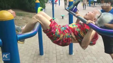 85 year old granny enjoys parallel bars workout youtube