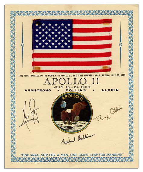lot detail exceptionally scarce apollo 11 flag flown to the moon signed by armstrong