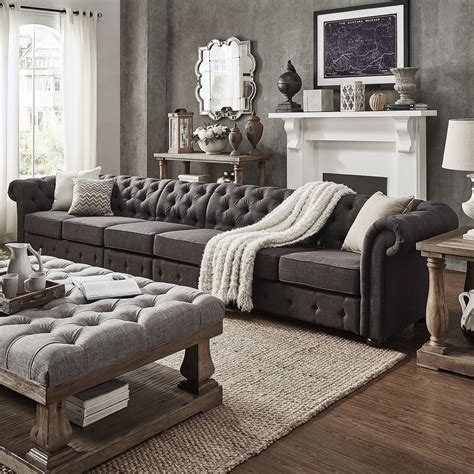 Knightsbridge Dark Grey Extra Long Tufted Chesterfield Sofa By Inspire