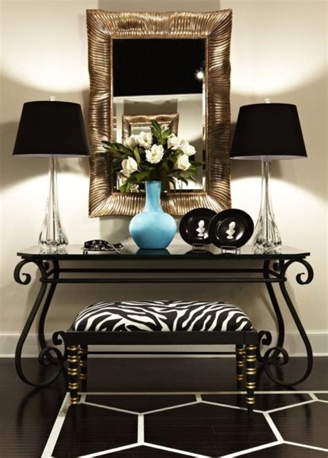 Gold Framed Mirror Black And White Decor Table Lamps On