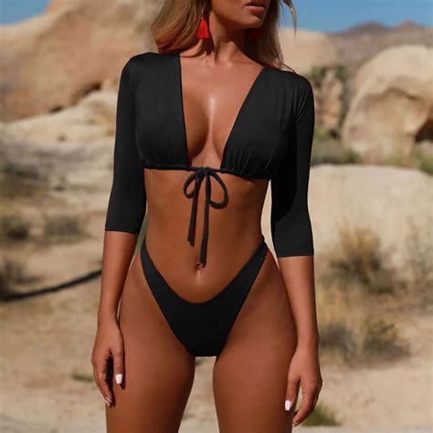 Long Sleeve Brazilian Bikini Bandage Separate Female Swimsuit Thong My Xxx Hot Girl