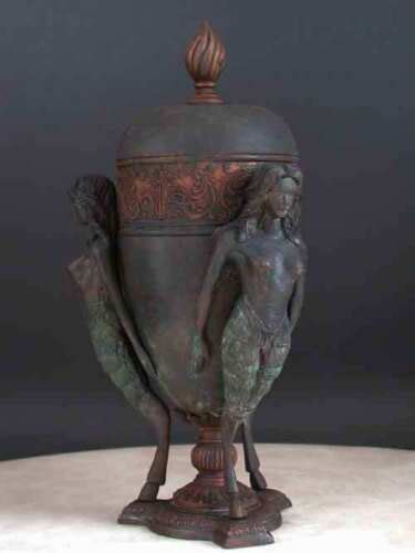 Bronze Vase Cremation Urn Mythology Simi Nude Goat Women Faun