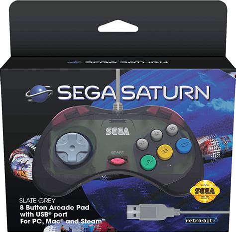 Retro Bit Sega Saturn 8 Button Usb Controller Slate Grey Pcnew