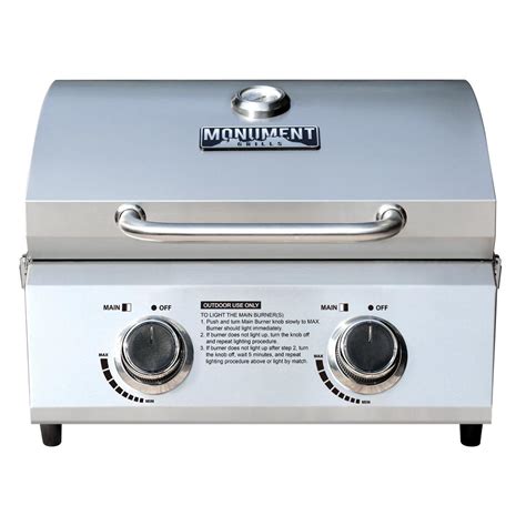 Monument 2 Burner Portable Tabletop Propane Gas Grill In Stainless