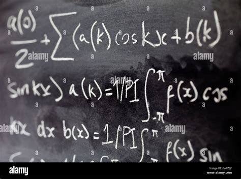 Mathematical Equations Written On A Blackboard In A Classroom Close Up