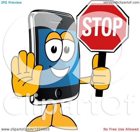 Clipart Of A Smart Phone Mascot Character Holding A Stop