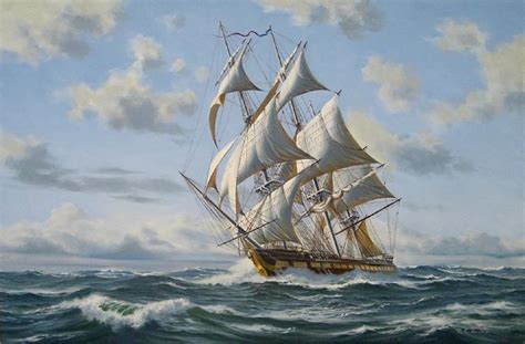 Oil Painting Of The Uss Constitution By Richard Moore