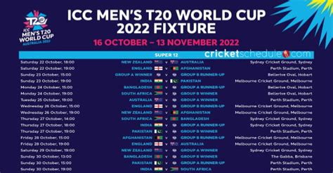 Icc T World Cup Schedule With Match Dates Teams Time Table And