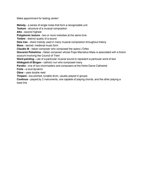 Test 1 Review - Dr. Mark Emile - Make appointment for testing center