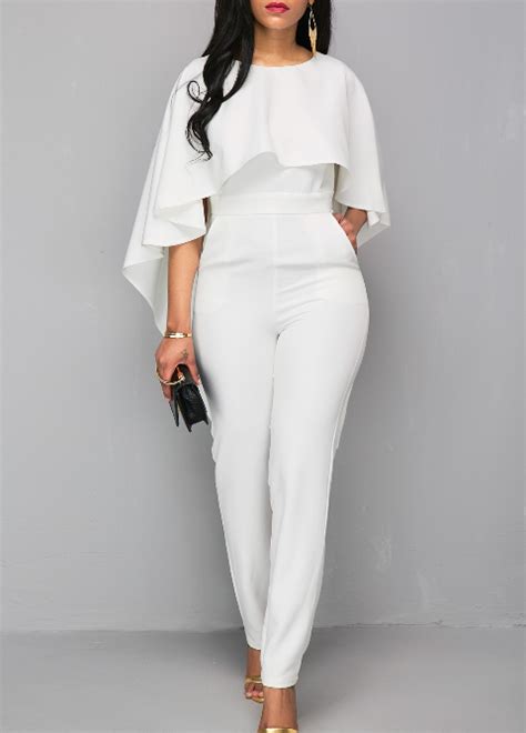 Zipper Closure White Open Back Jumpsuit Classy Jumpsuit Classy Jumpsuit Outfits White Party