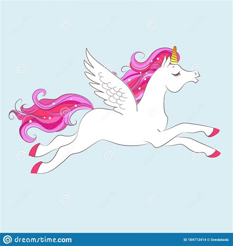 White Girl Unicorn With Pink Hair And Stars Stock Vector Illustration