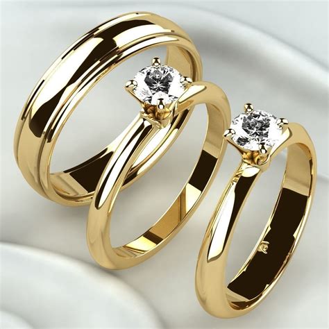 3d Print Model Single Diamond Wedding Rings Set Cgtrader