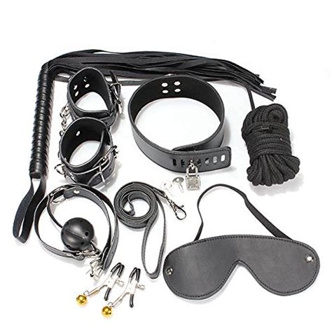 buy evelover black bdsm bondage neck collar whip ball gag handcuff rope