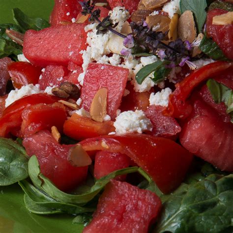 Tomato Watermelon Salad With Feta And Almonds Blue Cayenne