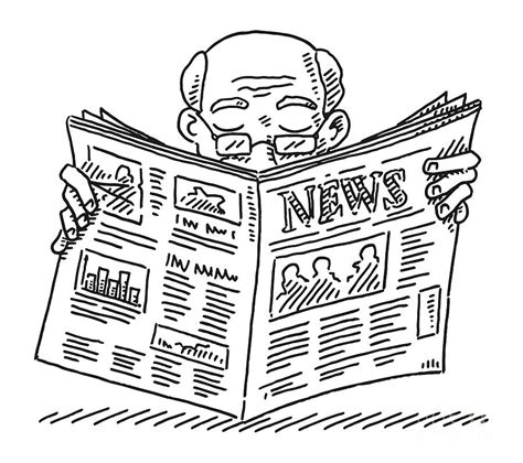 old man reading newspaper drawing drawing by frank ramspott fine art america