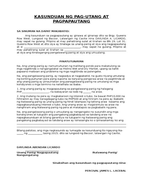 Nawa'y makapulot kayo ng aral mula sa mga kung hindi tayo magdudulot ng mga bagay na ayaw nating gawin sa atin ng ibang tao, pawang mga kabutihan lang mangyayari. Sample Letter Ng Kasunduan