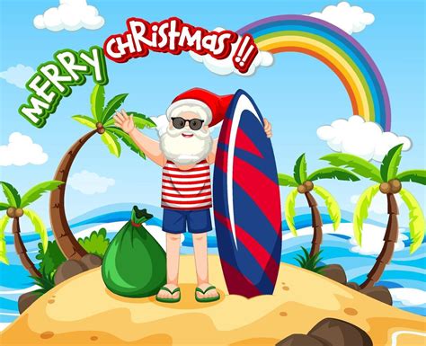 Santa Claus On The Beach Island For Summer Christmas 2145661 Vector Art