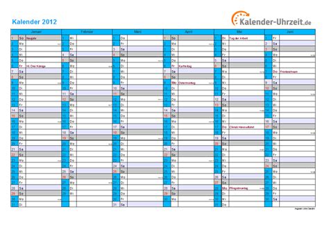 Dann sind sie hier richtig: Kalender 2012 mit Feiertagen zum Ausdrucken und Downloaden