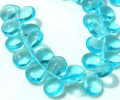 Caribbean Blue Glass Smooth Briolette Teardrop Beads 6