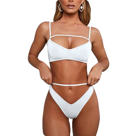 ukap spaghetti strap bikini for women v neck hollow out backless solid two pieces swimsuit