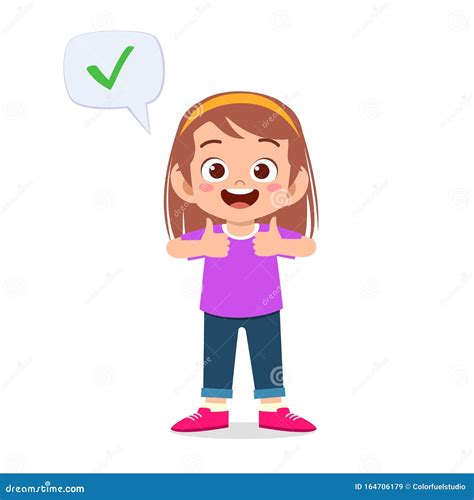 Happy Cute Kid Girl Carry Correct Sign Stock Vector Illustration Of