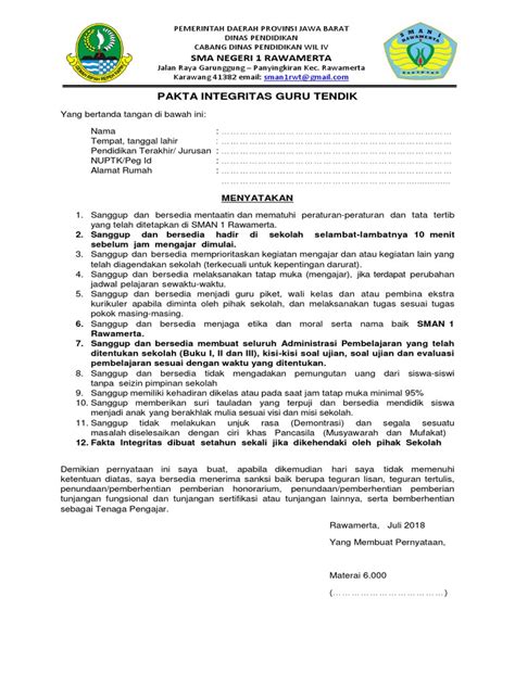 Panitia sertifikasi pt pertamina gas. Pakta Integritas Guru Dan Karyawan