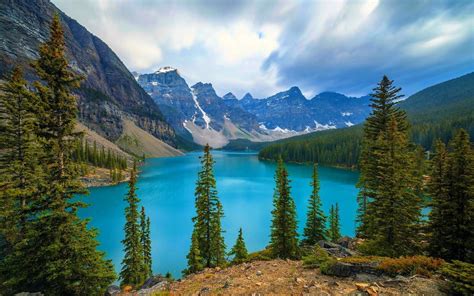 Download Wallpapers Canada Mountains Forest Blue Lake Morraine For