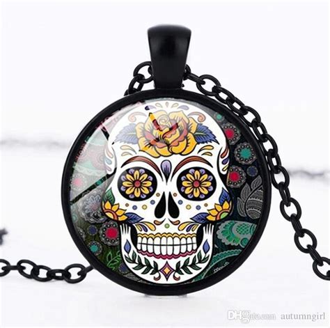 Mexican Sugar Skull Pendant Day Of The Dead Necklace Antique Bronze