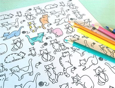 Printable Kitty Cats Coloring Page Digital File Instant Download