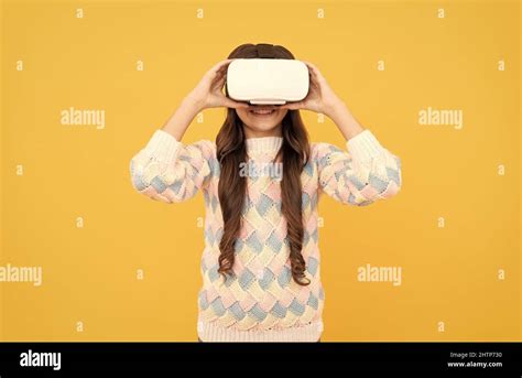 Teen Girl Wear Vr Glasses Using Future Technology For Education In