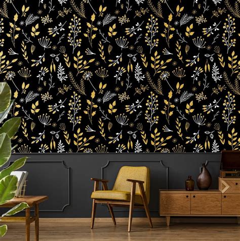 Dark Botanical Wallpaper With Branches And Berries Removable Etsy