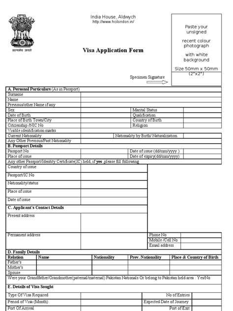 Visa Application Form India House Aldwych Travel Visa Passport