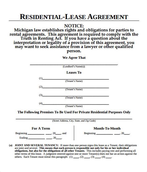 Standard Blank Lease Agreement Printable