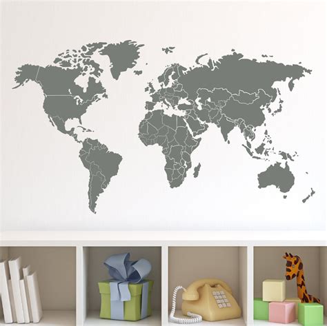 Wall Decal 36w World Map With Countries Borders Wall Vinyl Decal