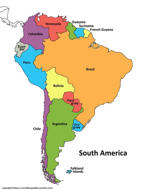 Free Political Map Of South America With Countries In Pdf World Map With Countries