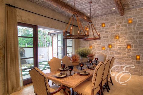 Mediterranean chandeliers add romantic elements of spanish, tuscan and french country influences to your kitchen, dining room, living room or entryway. Tuscan Farmhouse - Mediterranean - Dining Room - houston ...