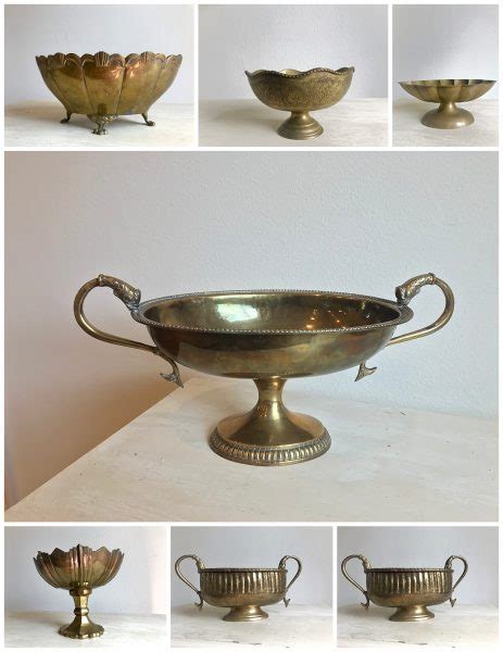 Brass Pedestal Vintage Floral Bowls
