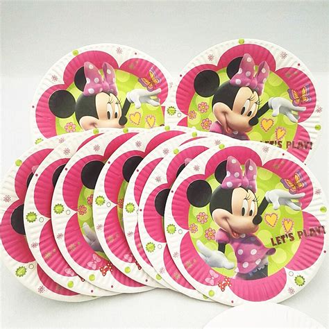 10pcs Minnie Mouse Party Supplies Paper Plates Disposable Tableware
