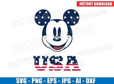 ⭐ Mickey Mouse Head USA Flag SVG Cut File for Cricut & Silhouette - Disney 4th of July American