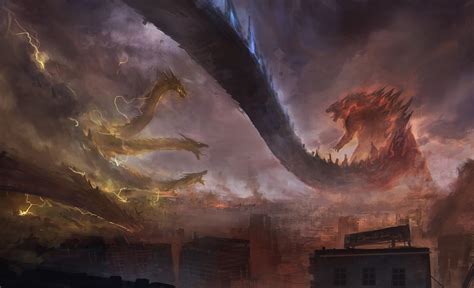 Godzilla King Ghidorah Digital Art Kaiju Creature Chi Huei Chen P Wallpaper