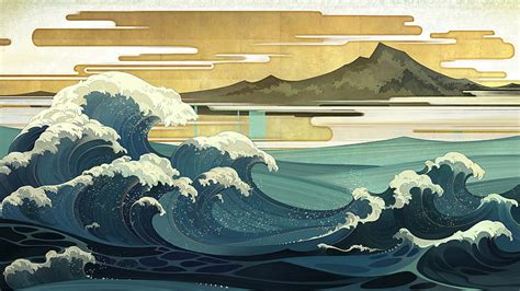 Hd Wallpaper The Great Wave Off Kanagawa Minimalism Japan