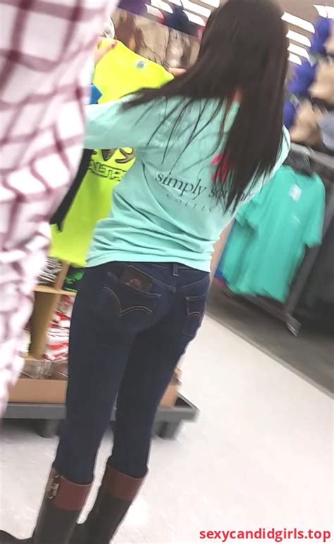 Sexy Candid Girls Skinny Girl In Tight Blue Jeans Supermarket Candid Photo Item 1