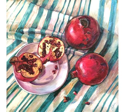 Pomegranates And Turquoise Original Painting Oil Realism Painting