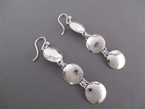 Artie Yellowhorse 3 Tier Hammered Sterling Silver Dangle Earrings
